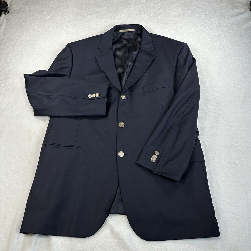 Burberry London Mens Navy Wool Blazer Sport Coat 44R USA Gold Buttons Bond St